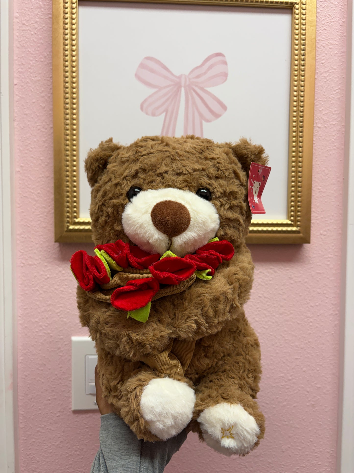30cm Brown teddy bear with removable bouquet