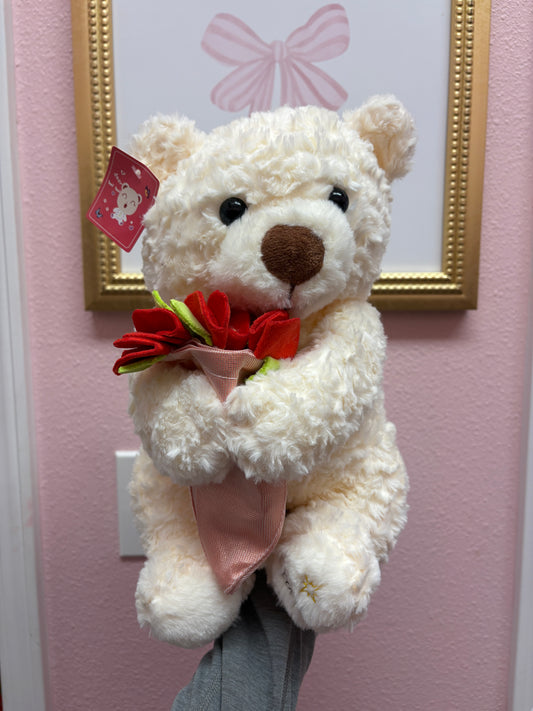 30cm White Teddy bear with removable  Bouquet