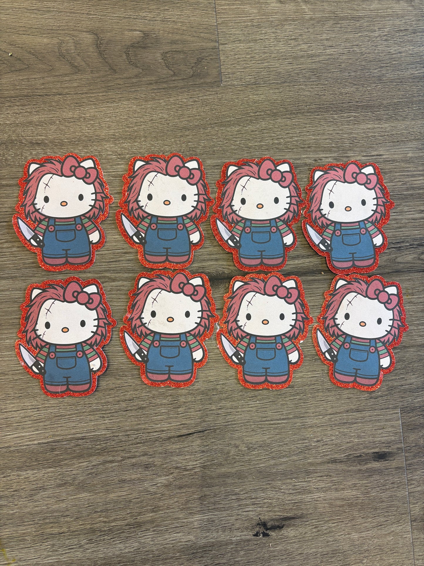 1 Hello Kitty chucky with red glitter background topper