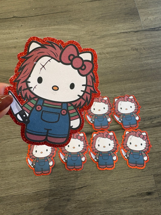 1 Hello Kitty chucky with red glitter background topper