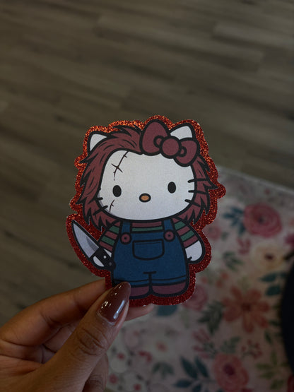 1 Hello Kitty chucky with red glitter background topper