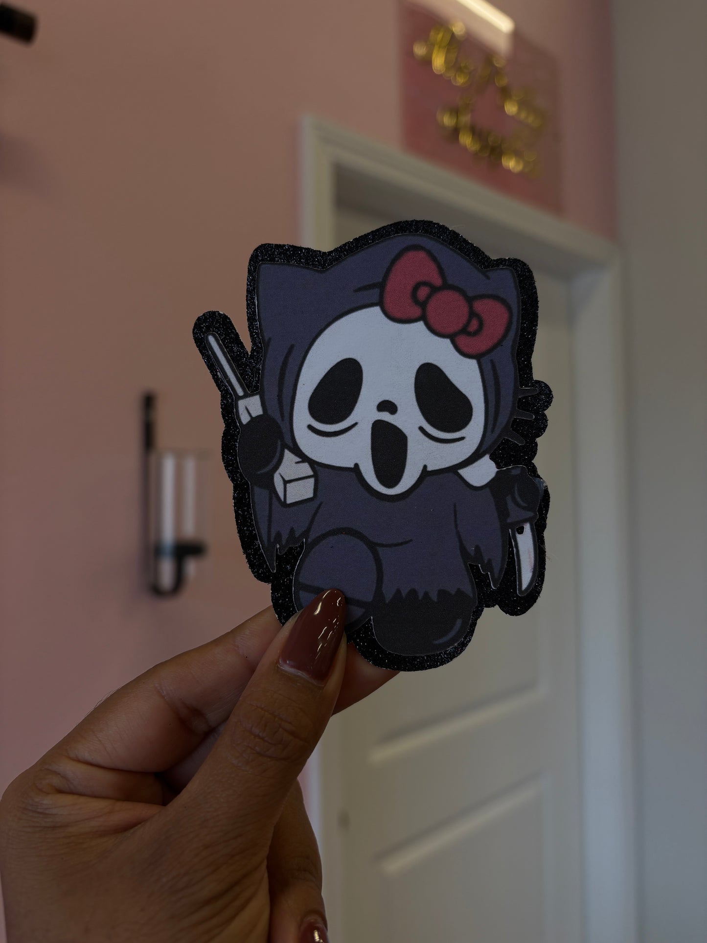 1 Hello Kitty Ghostface with black glitter background