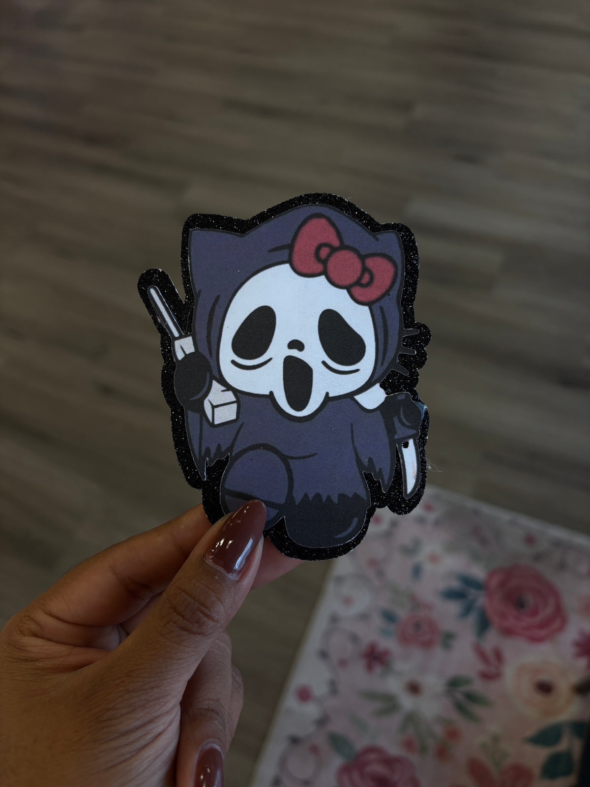 1 Hello Kitty Ghostface with black glitter background