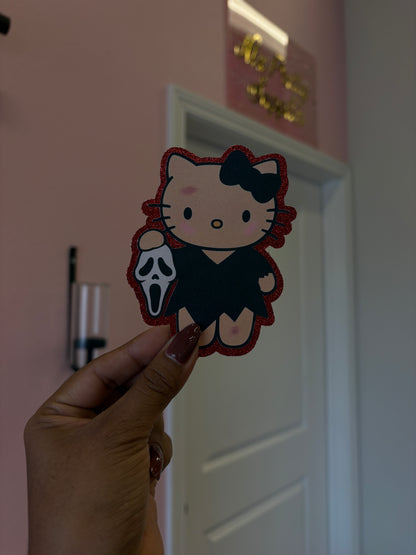 1 Hello Kitty Ghostface mask with red glitter background