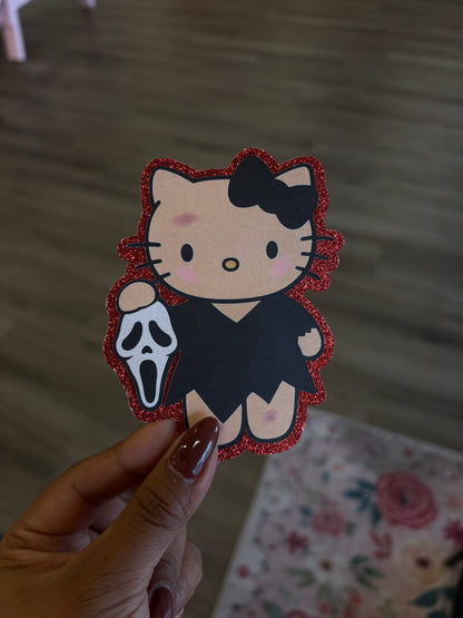 1 Hello Kitty Ghostface mask with red glitter background