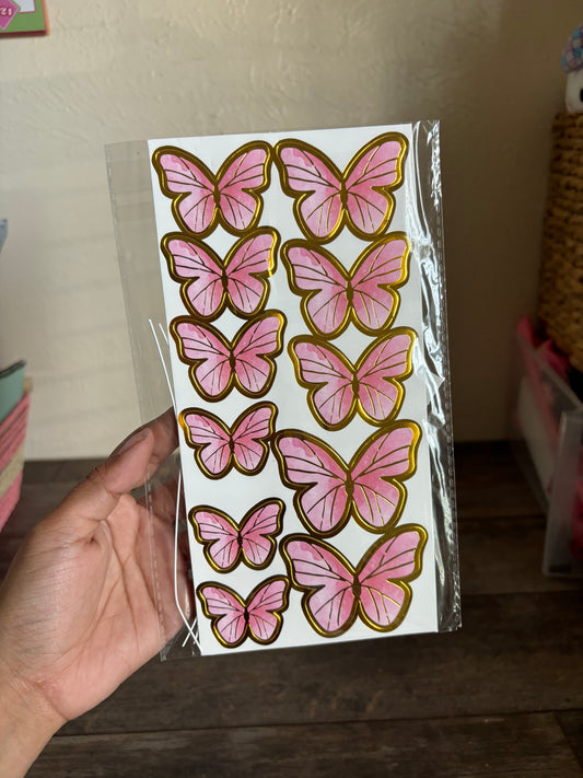 Pink with gold edge butterflies pack of 11