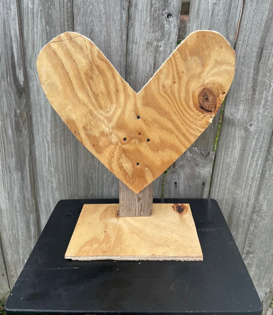Large flat heart wood vase