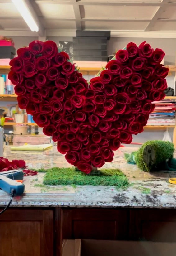 Large flat heart wood vase